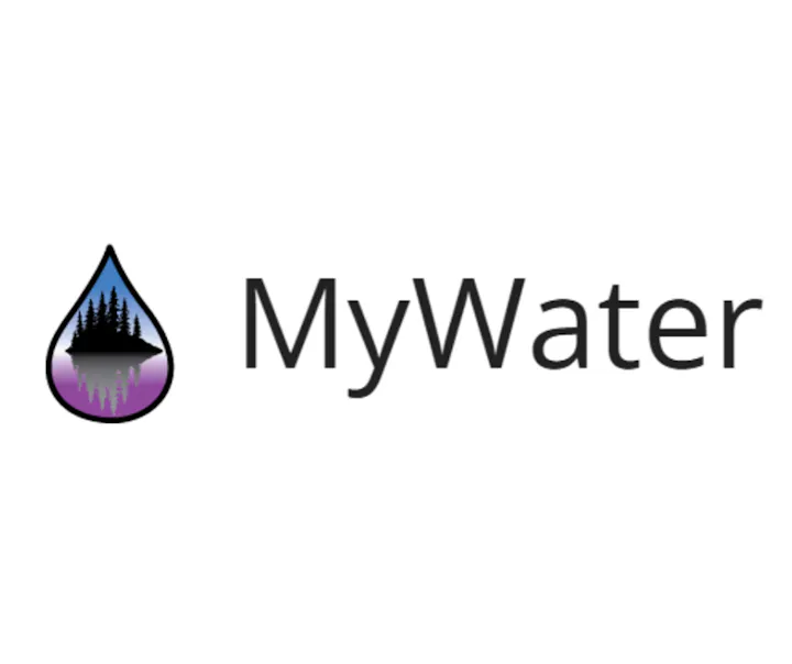 The image features a logo for "MyWater," which includes a water droplet design with a forest and reflection.