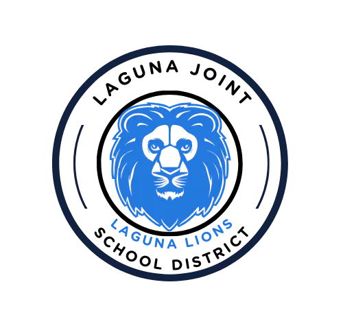 A blue lion's head with text "Laguna Lions" inside a circular logo.