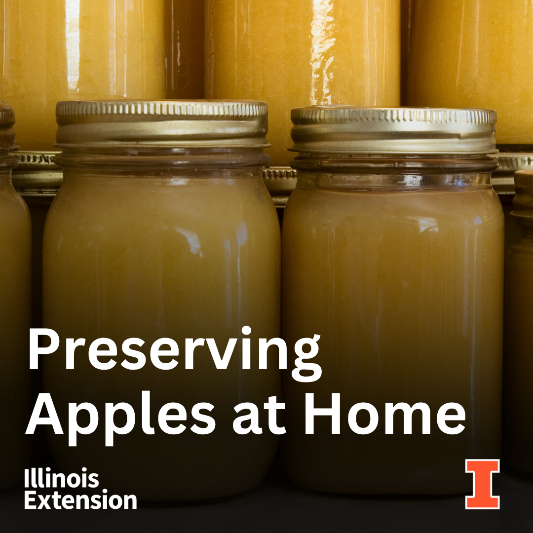 The image features jars of preserved apple sauce with a title promoting home preservation techniques.
