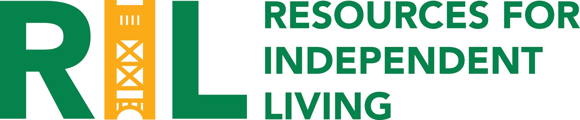 A logo with text "RESOURCES FOR INDEPENDENT LIVING" in green and orange, with a stylized illustration of a key in the letter "I".