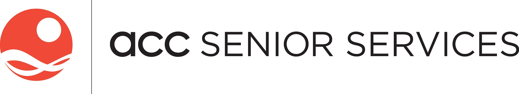 A logo with the text "ACCC SENIOR SERVICES" beside a red and white abstract design.