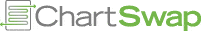 A logo with the text "ChartSwap" in green and grey, with a stylized arrow above the letter 'a'.