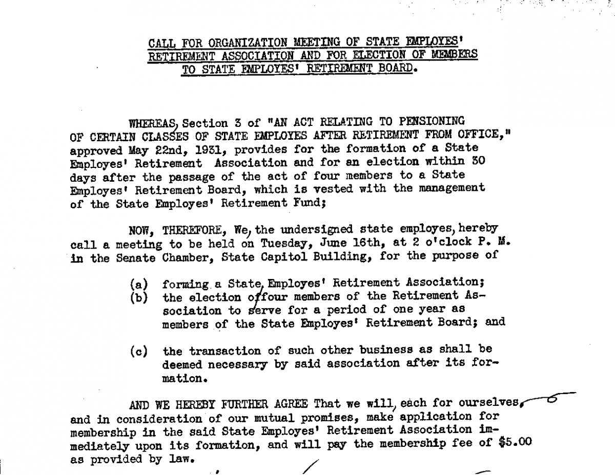 Memo announcing PERA's formation