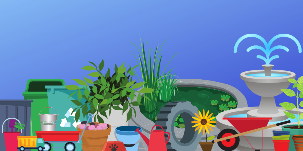 Graphic of breeding sources: Tires, wheelbarrows, pots, a pond, kids toys, wagon, trash cans and so on