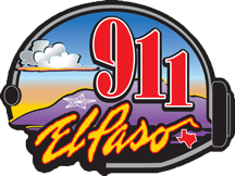 A logo with "911 El Paso," featuring a headset, mountains, clouds, and a star.