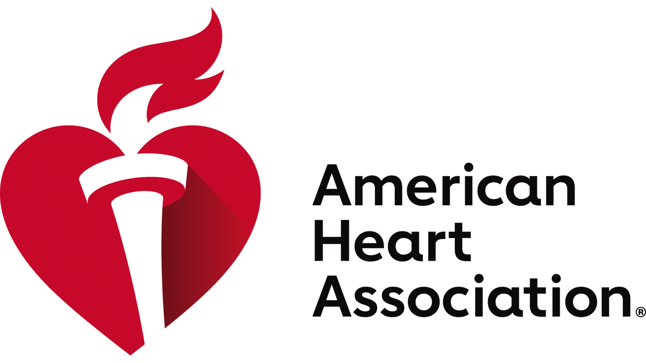 Logo of the American Heart Association, featuring a red heart and torch symbol.