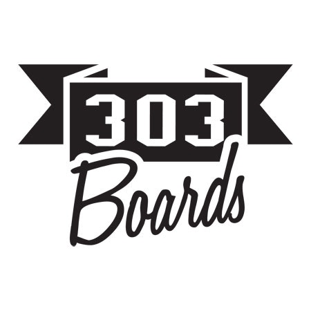 Stylized text logo featuring "303 Boards" with bold and cursive font styles.