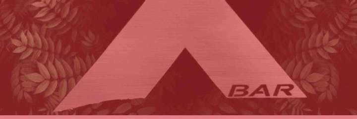 A large red letter "A" with the word "BAR" beneath it, set against a leafy pattern background.