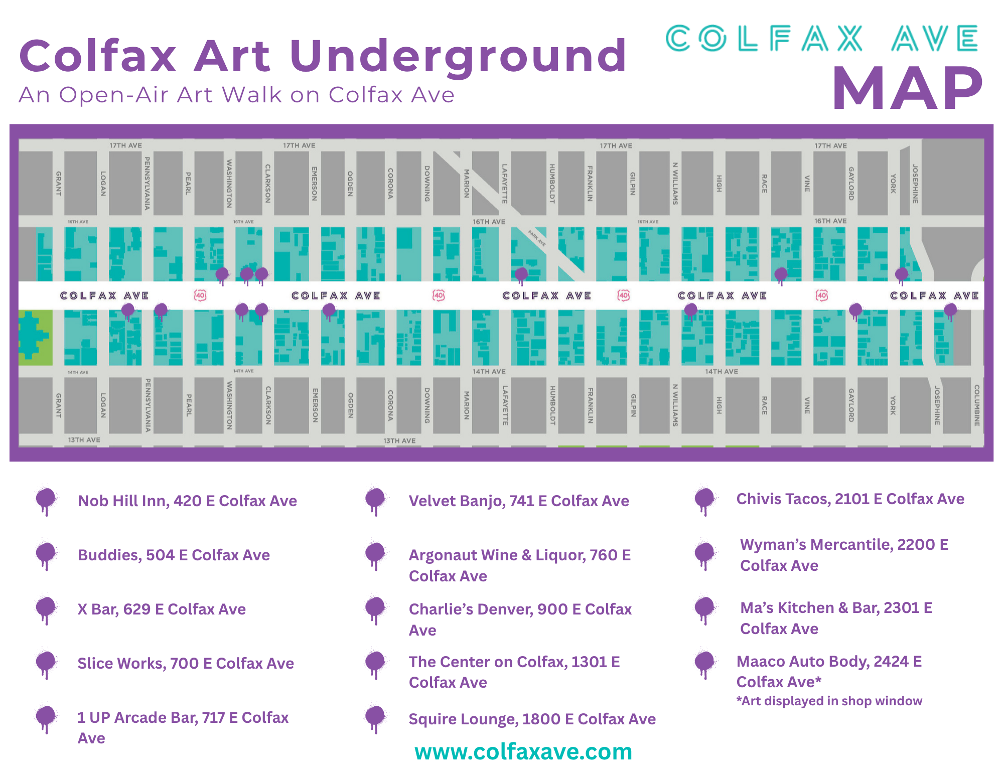 map of the Colfax corridor where art is located