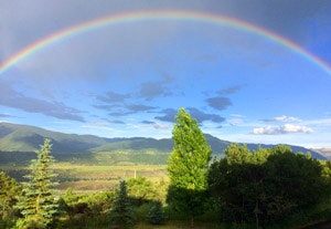 May contain: sky, nature, outdoors, landscape, scenery, tree, plant, rainbow, vegetation, woodland, land, and wilderness