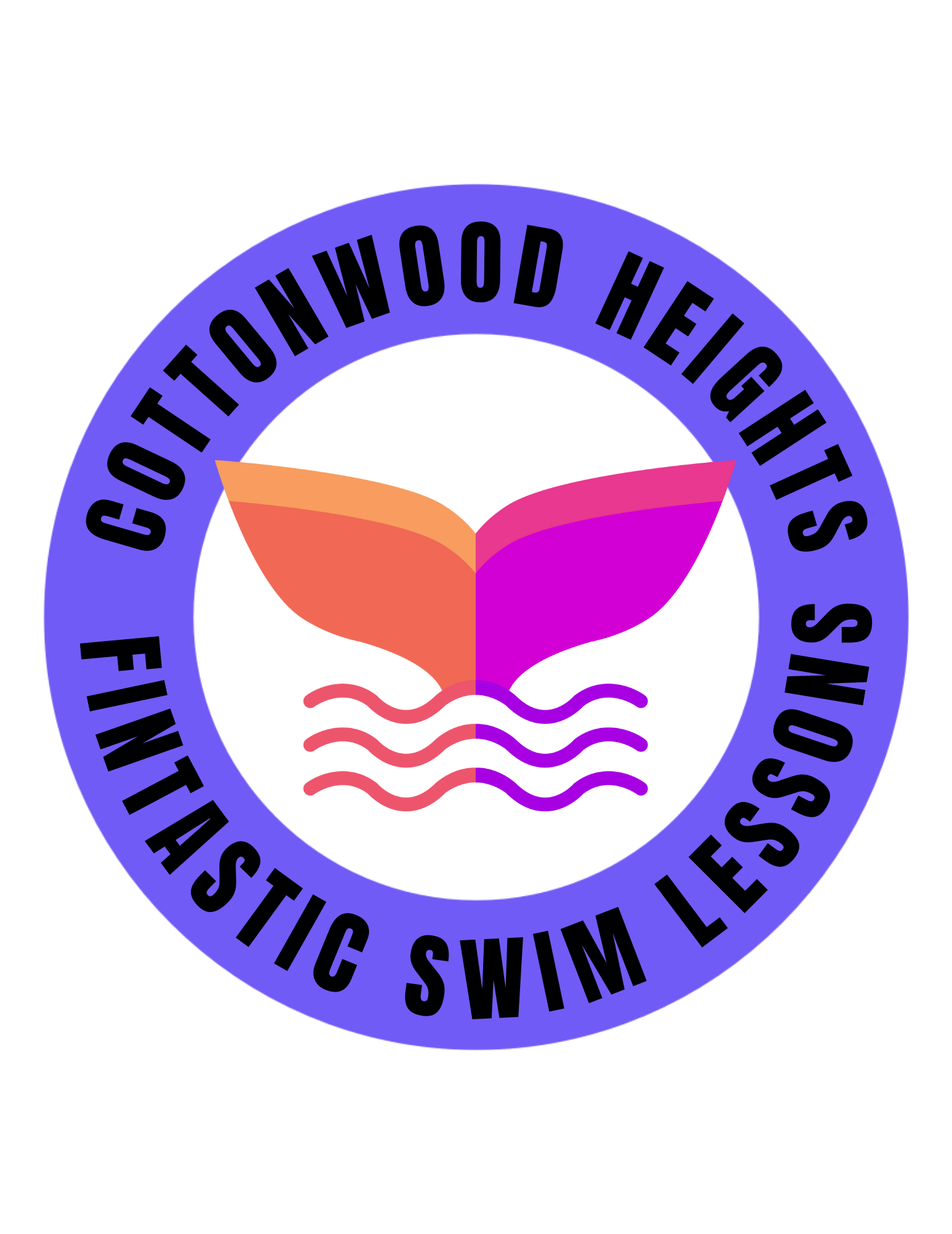 Badge with "Cottonwood Heights Fintastic Swim Lessons" and a stylized fin logo.