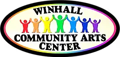 The image features a logo for "Winhall Community Arts Center," with colorful figures and a vibrant design.