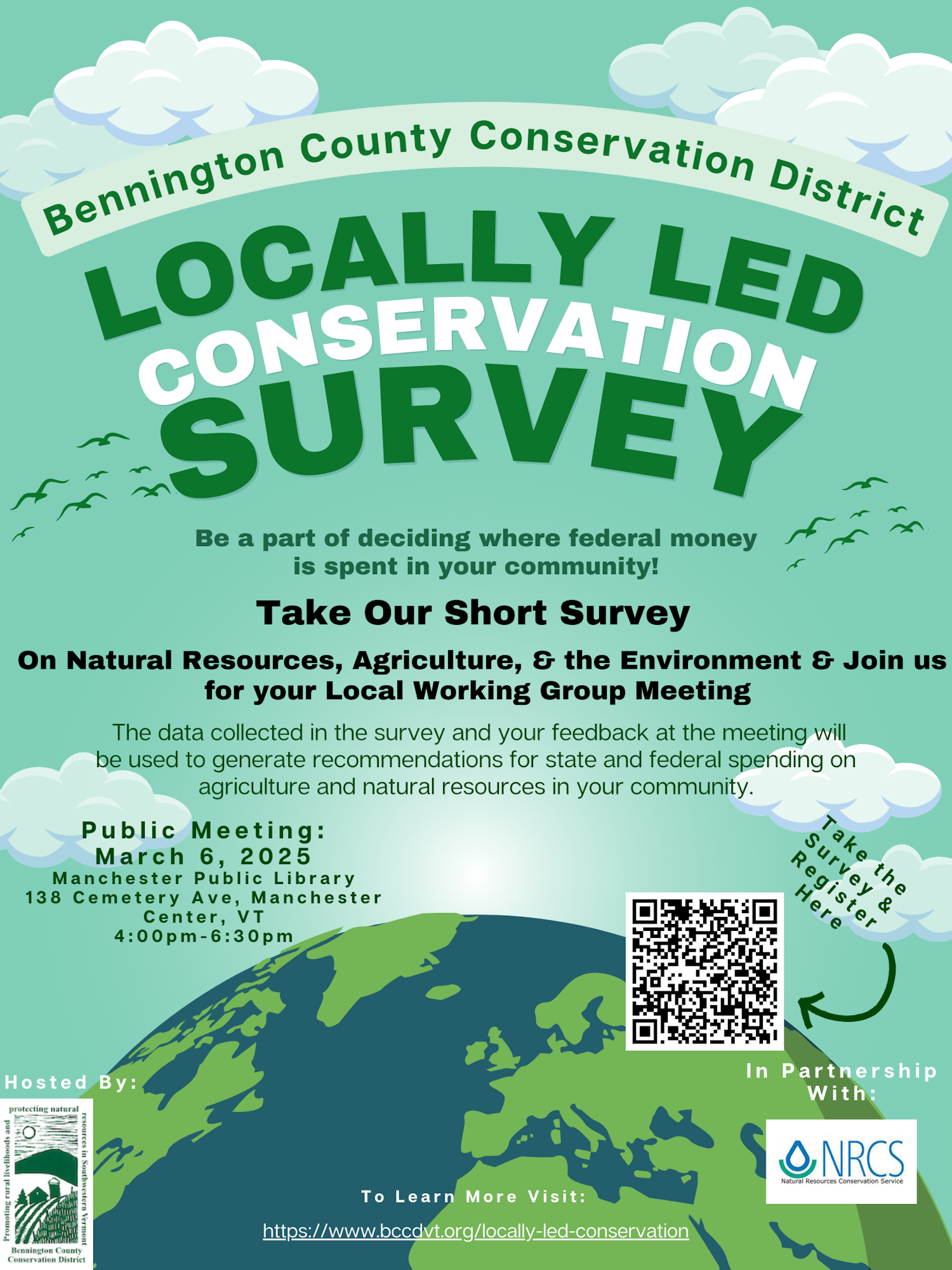 Bennington County Conservation District's survey on natural resources, with a public meeting on March 6, 2025, in Manchester, VT.