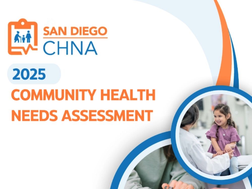 The image is about the 2025 Community Health Needs Assessment for San Diego, identified by the CHNA logo.