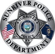 It's a badge emblem for the Sunriver Police Department, featuring the American flag, Oregon seal, and law enforcement symbols.