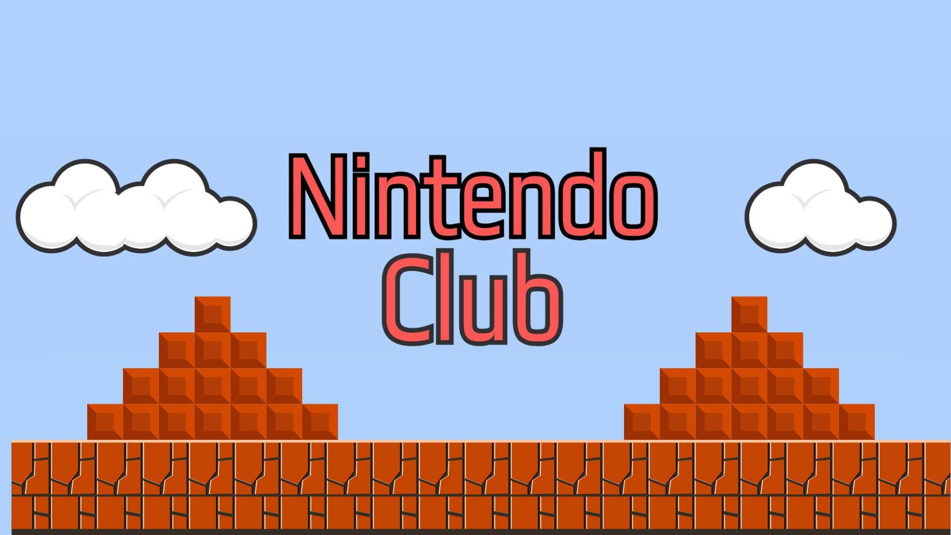 Cartoon clouds and bricks with the text "Nintendo Club" in a pixel art style.