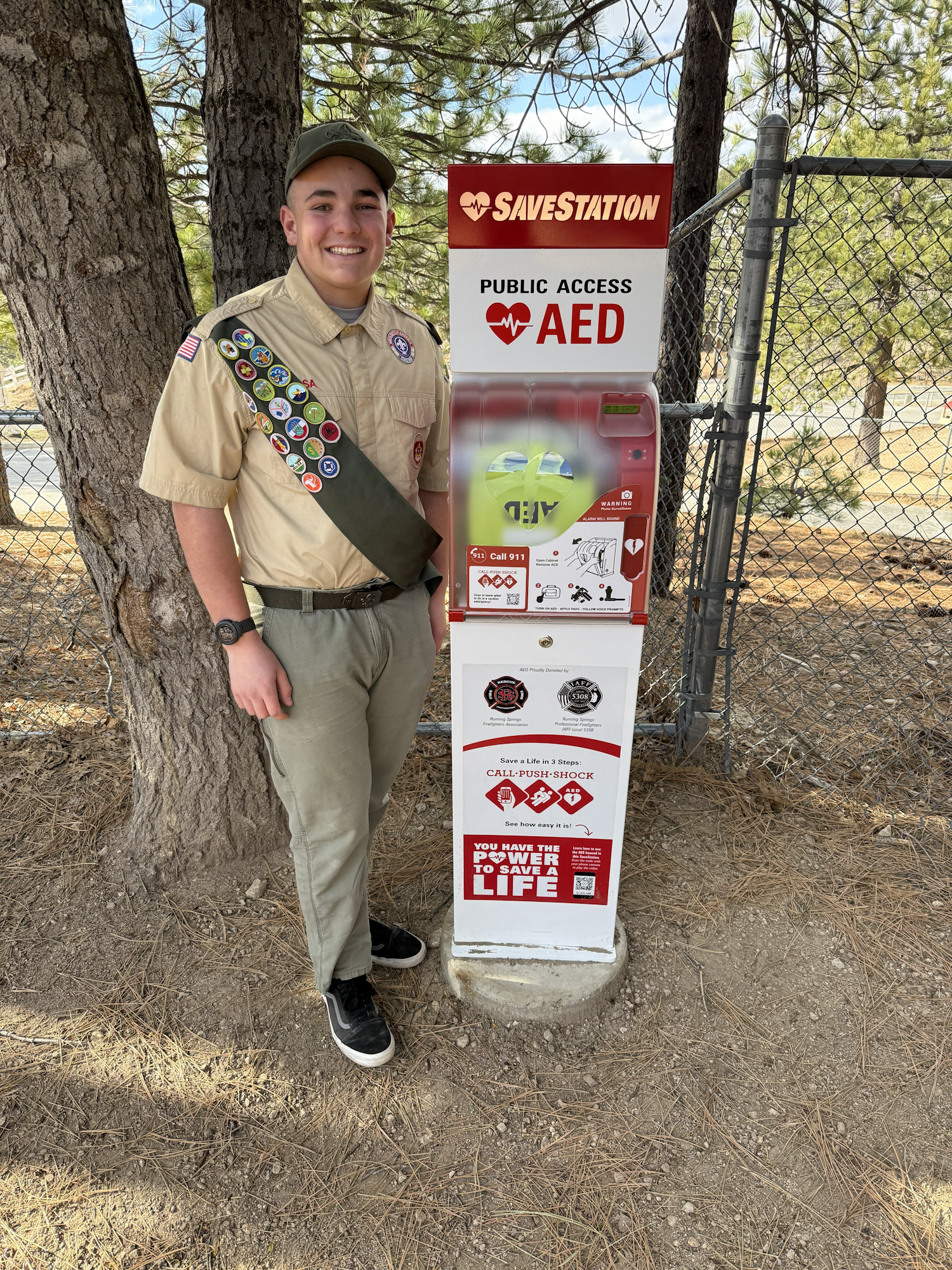Reed Teter with AED Station at Running Spring Ball Field/Caplinger Soccer Field