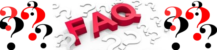The image features the text "FAQ" with red and black question marks surrounding it.