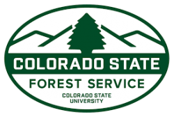 Logo of the Colorado State Forest Service with mountains, a tree, and mention of Colorado State University.
