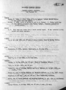 A typed genealogical record listing names, birthdates, and family information of individuals from Wilkes County, Georgia.