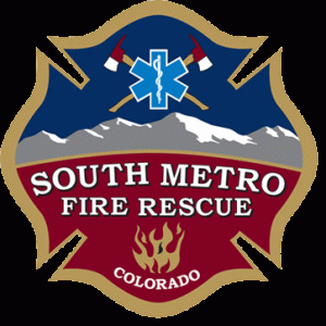 South Metro Fire Rescue logo with mountains, axes, an EMS symbol, and fire graphic.