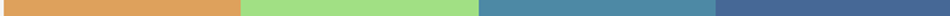 Four vertical color stripes: orange, light green, teal, and blue.