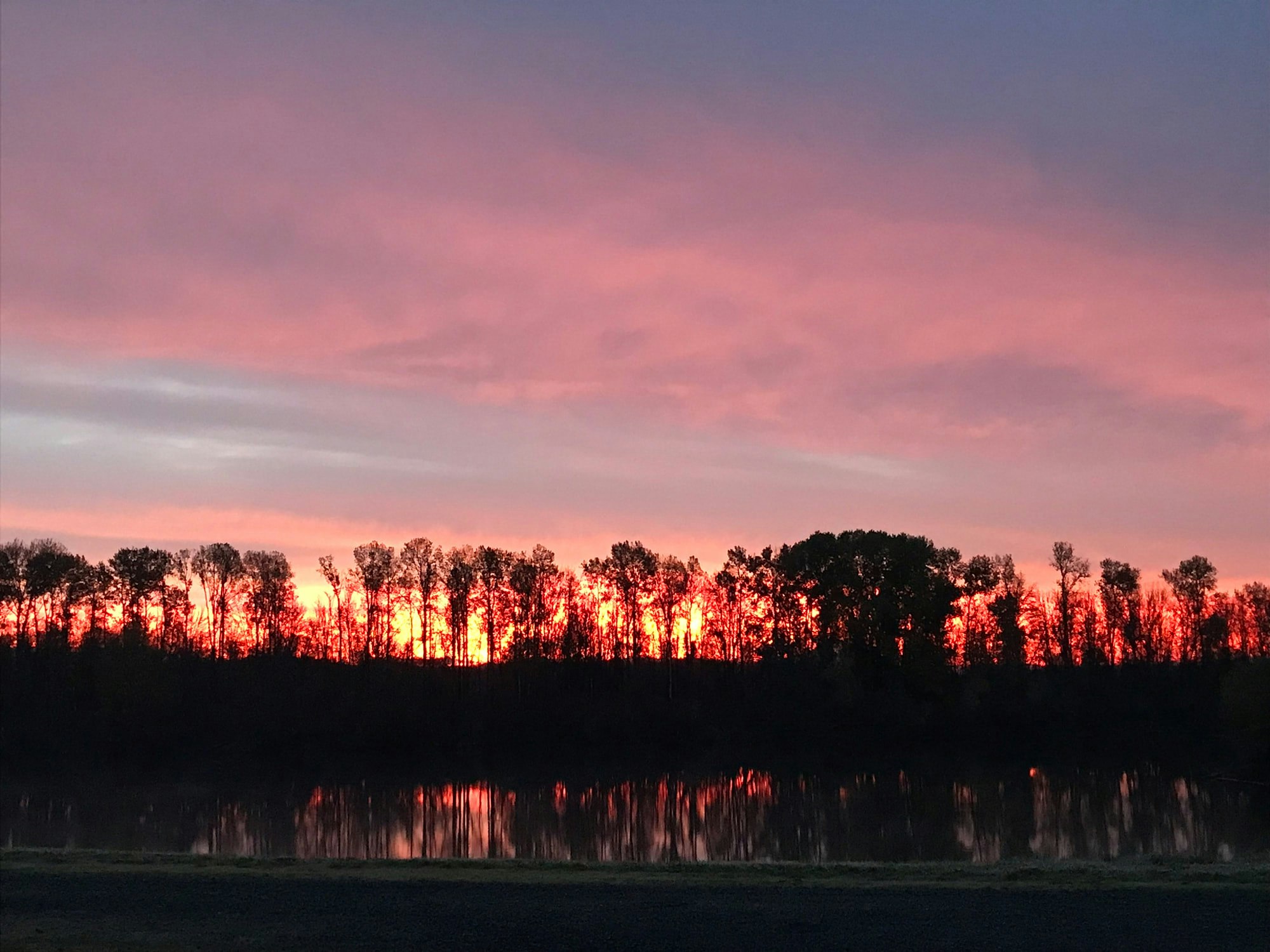 May contain: nature, outdoors, sunset, dawn, red sky, dusk, sky, land, and water