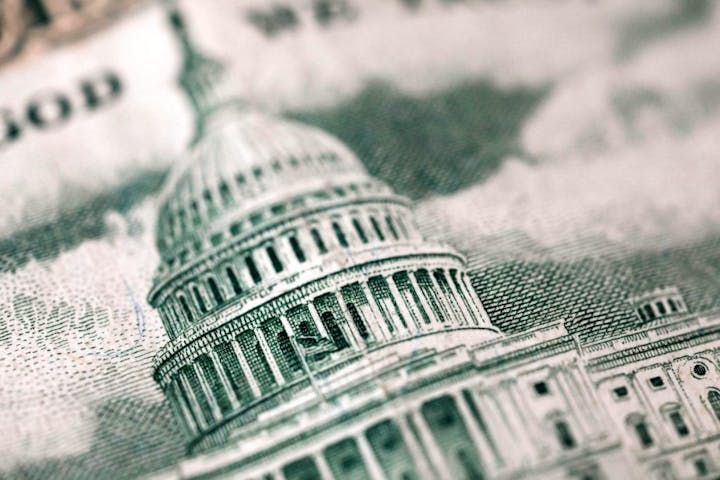 Close-up of the U.S. Capitol building illustration on currency.