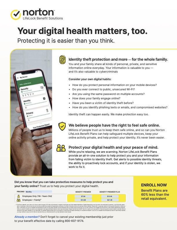 An advertisement for Norton LifeLock, focusing on identity theft protection and digital safety services.