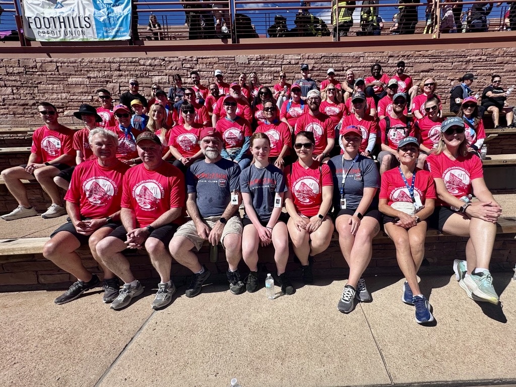FPPA team members at the 2025 Red Rocks Stair Climb in red T-shirts