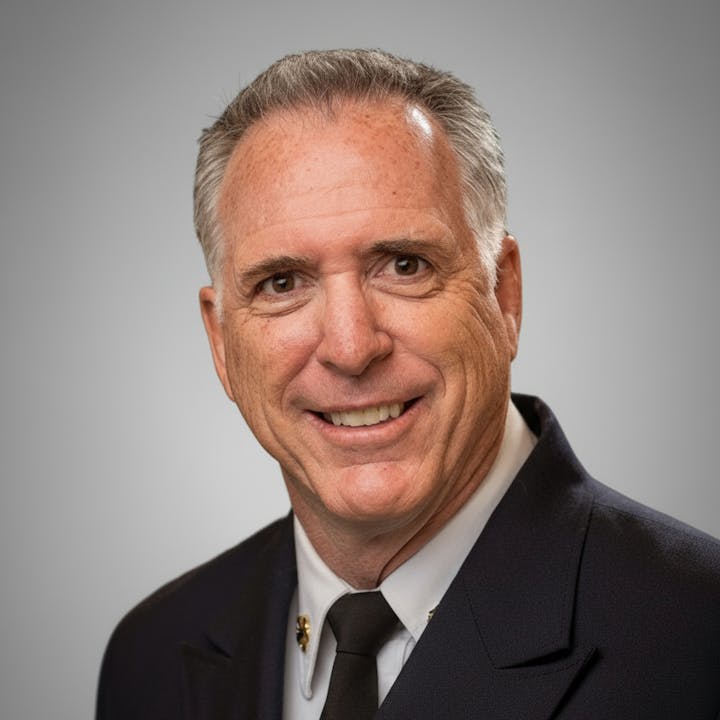 Board Member Don Lombardi wears a formal uniform and smiles at the camera.