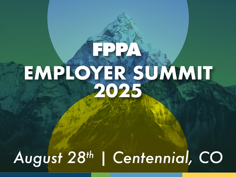 FPPA Employer Summit 2025, August 28th, Centennial, CO. Mountain background with geometric design.