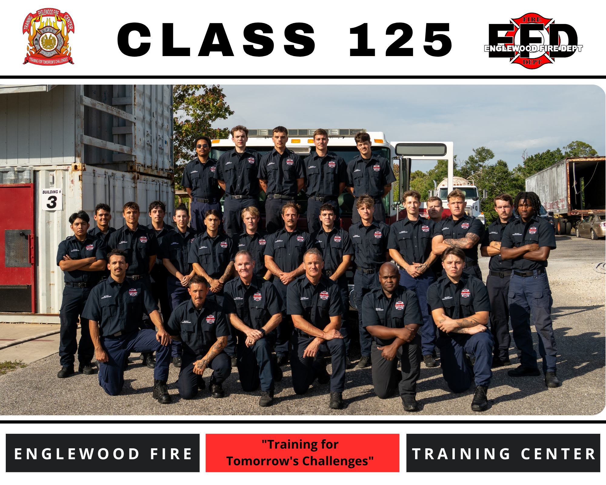 A group of firefighters from "Class 125" at Englewood Fire Training Center.