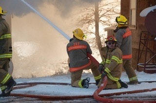 2013 SVFPD firefighters extinguishing Masonic Hall fire in Etna