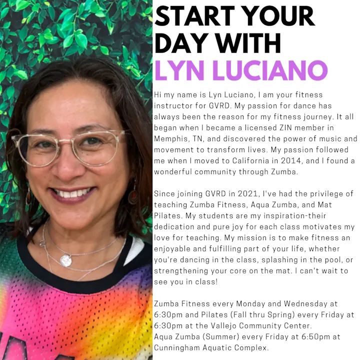 Lyn Luciano shares her fitness journey and offers Zumba, Aqua Zumba, and Pilates classes at GVRO. Join her for fun and community!