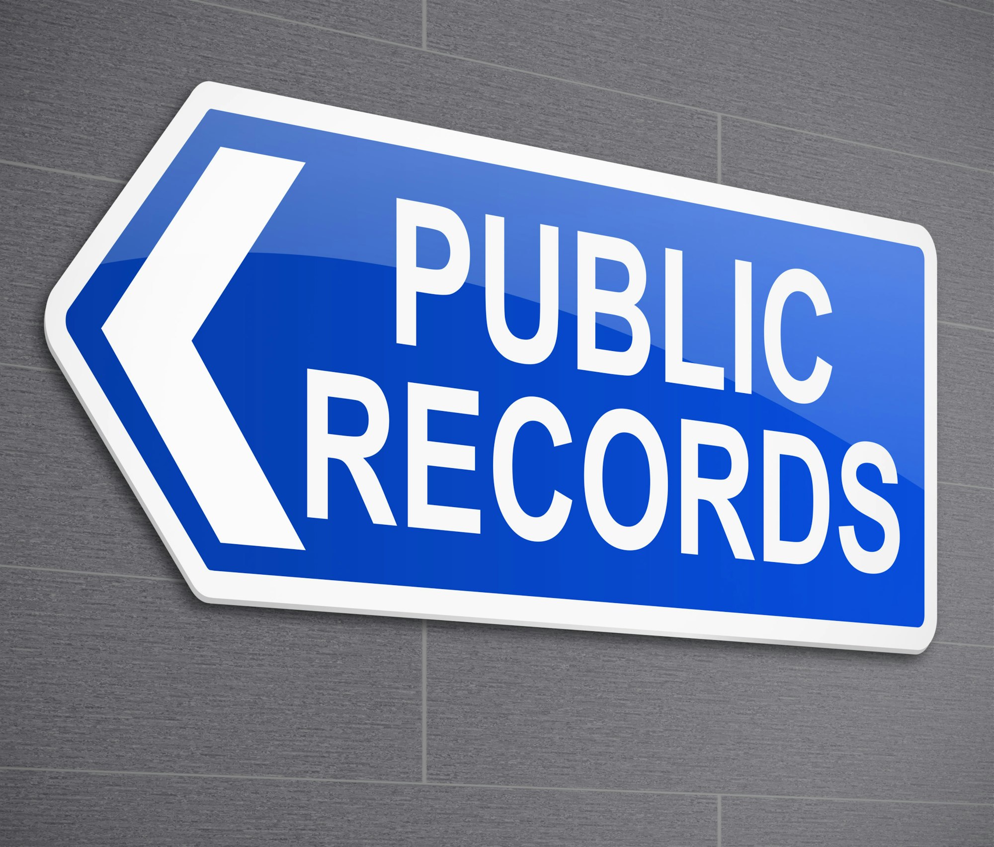 A sign that reads "PUBLIC RECORDS" with an arrow pointing left.