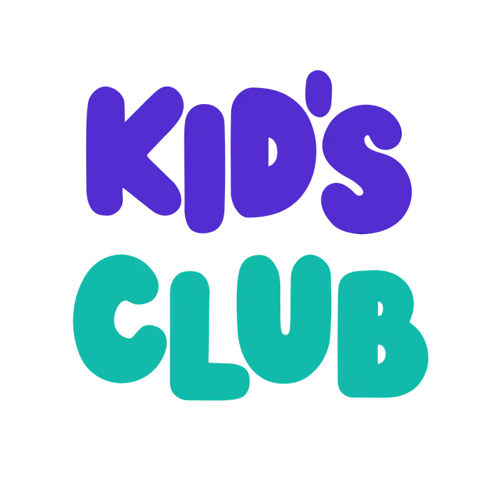Colorful text reads "Kid's Club" against a black background.