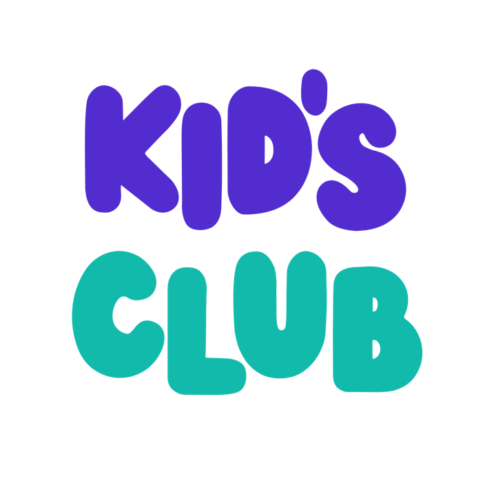 Colorful text reads "Kid's Club" against a black background.