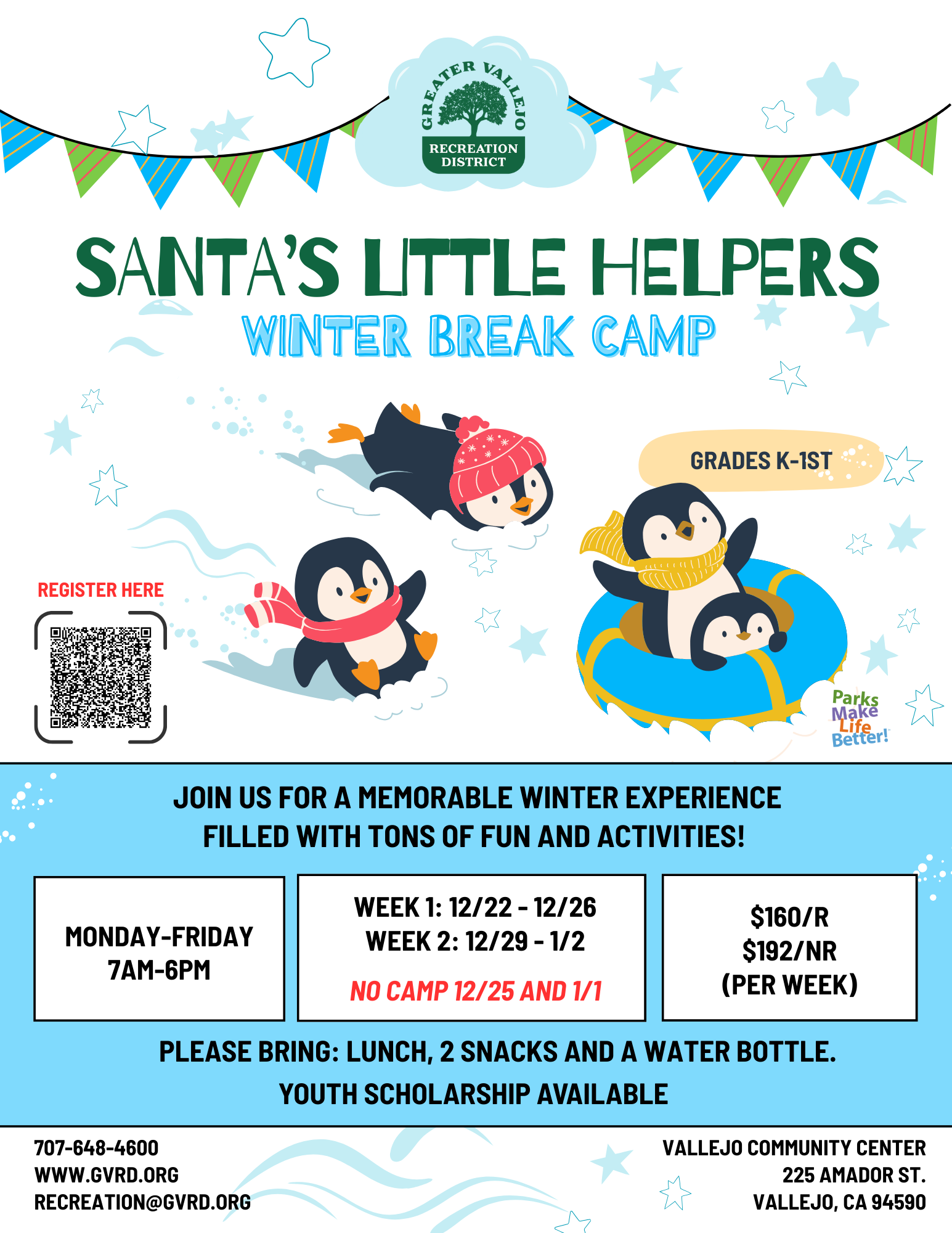 Santa's Little Helpers Winter Break Camp flyer