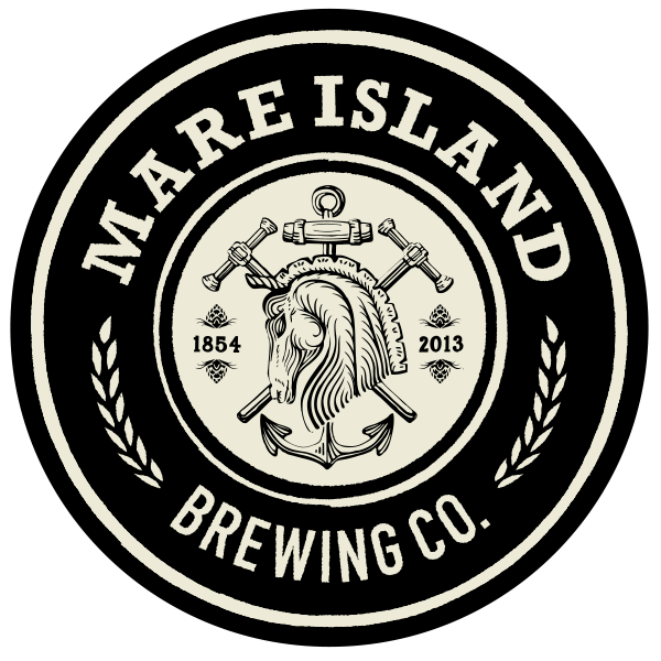 Emblem of Mare Island Brewing Co. featuring a ship wheel, horse head, anchors, and the years 1854 and 2013.