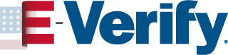 The image features the "E-Verify" logo, a U.S. government system for verifying employment eligibility.