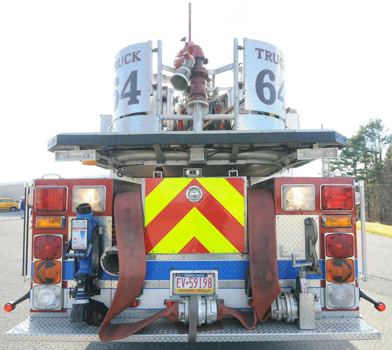 Rear view of Tower Truck 64