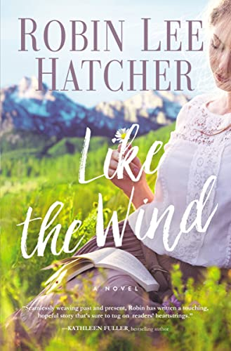 It's a book cover for "Like the Wind" by Robin Lee Hatcher, featuring a woman in a meadow with mountains in the background.