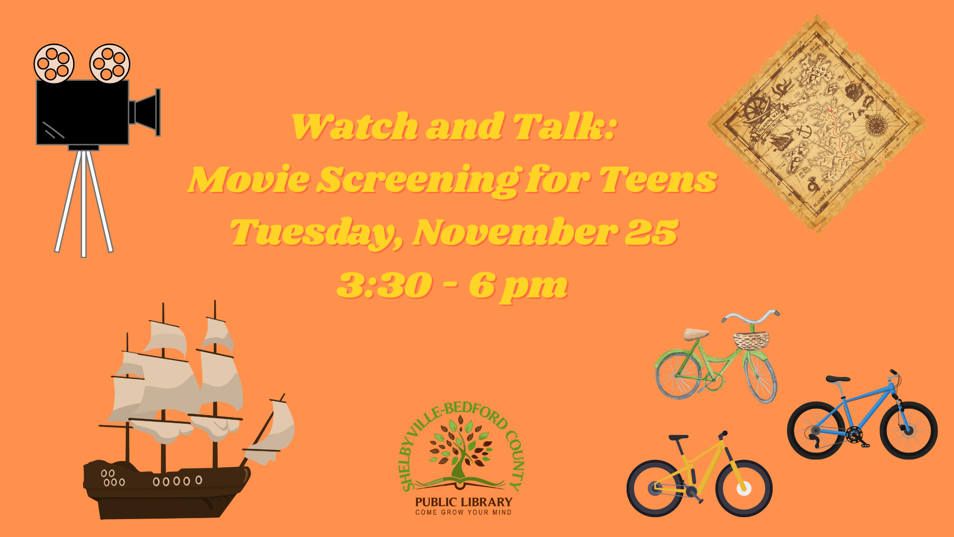 Event for teens at Shelbyville-Bedford County Public Library: movie screening on Tuesday, November 25, from 3:30 to 6 PM.