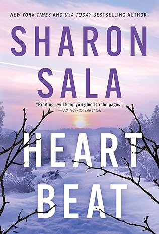 A book cover for "Heartbeat" by Sharon Sala with a snowy landscape and bare tree branches at twilight.