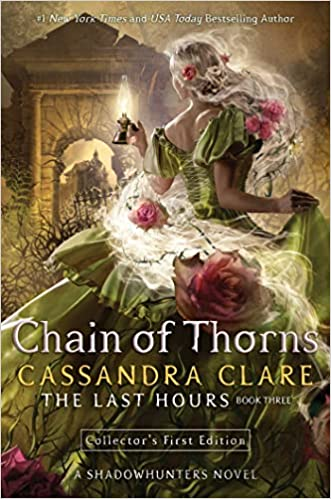 A book cover with a woman in a historical dress, roses, a candle, and gothic architectural elements.