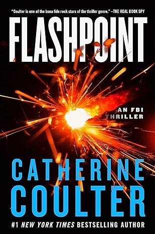 A book cover with the title "Flashpoint," labeled as an FBI thriller by Catherine Coulter, a New York Times bestselling author.
