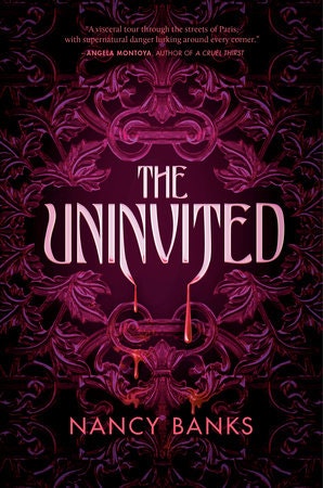 Book cover for "The Uninvited" by Nancy Banks, featuring ornate purple and pink design with a quote above the title.