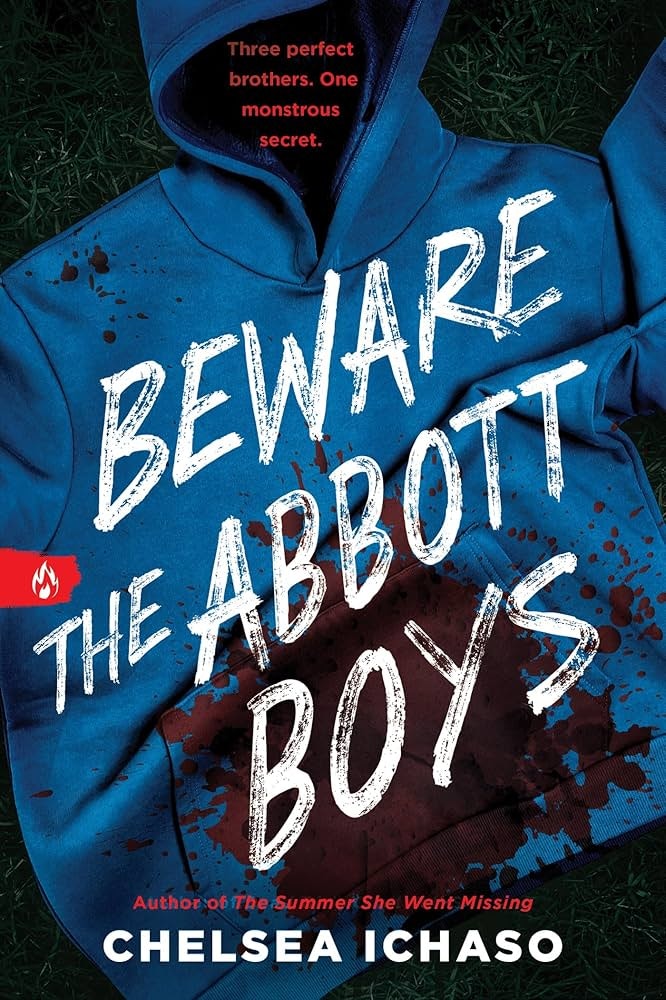 A blue hoodie stained with blood, hinting at a dark secret among three brothers. A thrilling mystery by Chelsea Ichaso.