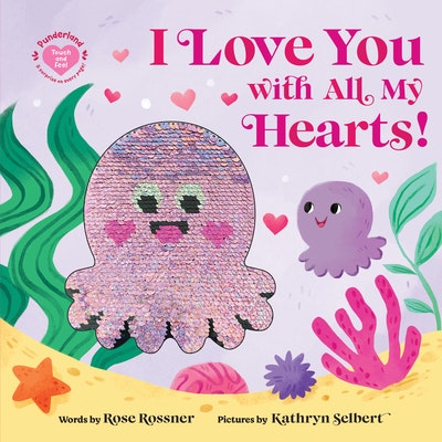 Children's book cover with a sequined octopus, heart shapes, and underwater scene. Title: "I Love You with All My Hearts!"